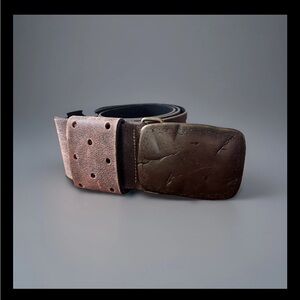 VTG Statement Elite USA made women’s wide chunky Brown leather Belt w/Buckle LG